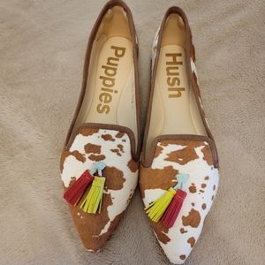 Hush Puppies cow print with tassles size 10